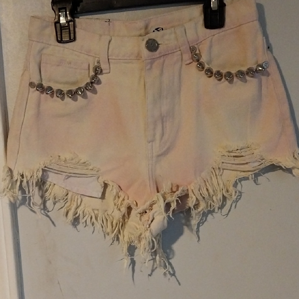 UNIF Tie-dye Frayed Jean Shorts with Studs
